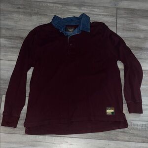 Men's Burgundy Polo with Denim Collar